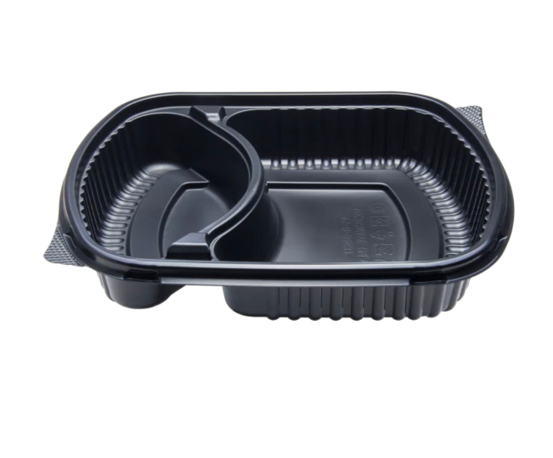 Microwaveable PP Black Take Out Box, 36oz, 2 Compartments - 300 pcs