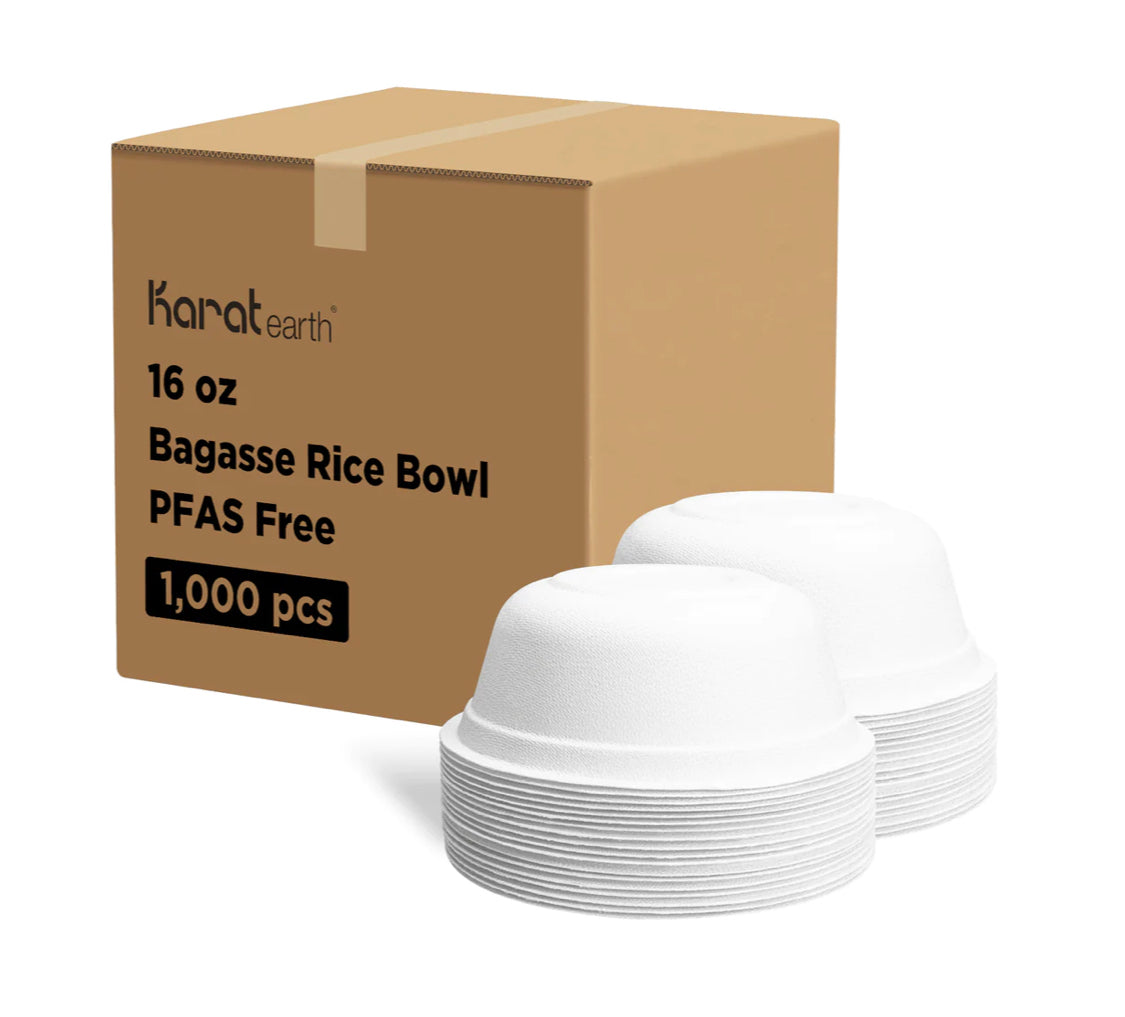 16oz PFAS Free Eco-Friendly Bagasse Rice / Salad Bowl, White - 1,000 pcs