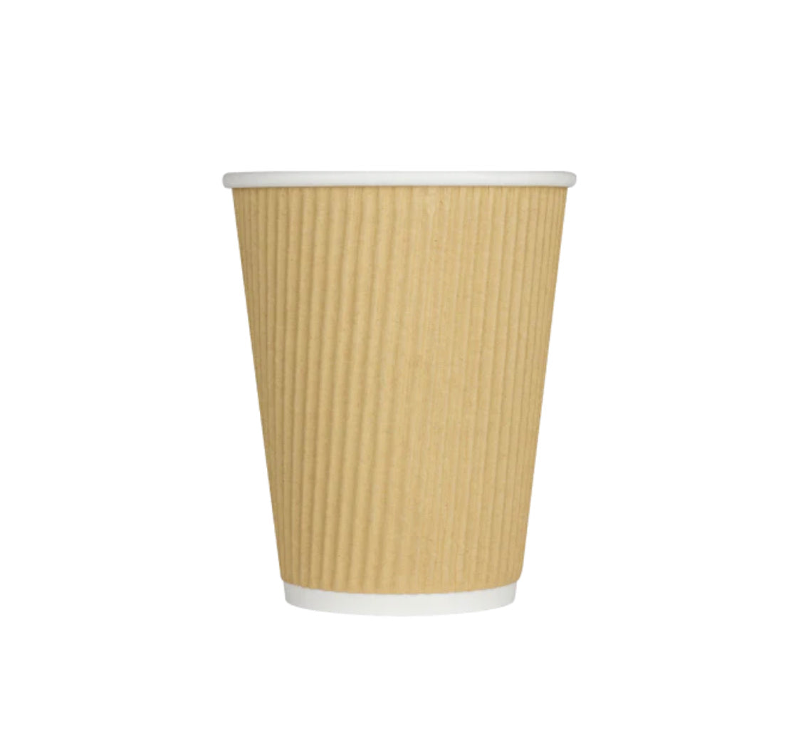 Paper Hot Cup (90mm), Kraft Ripple Paper, 12oz, 500 Pcs