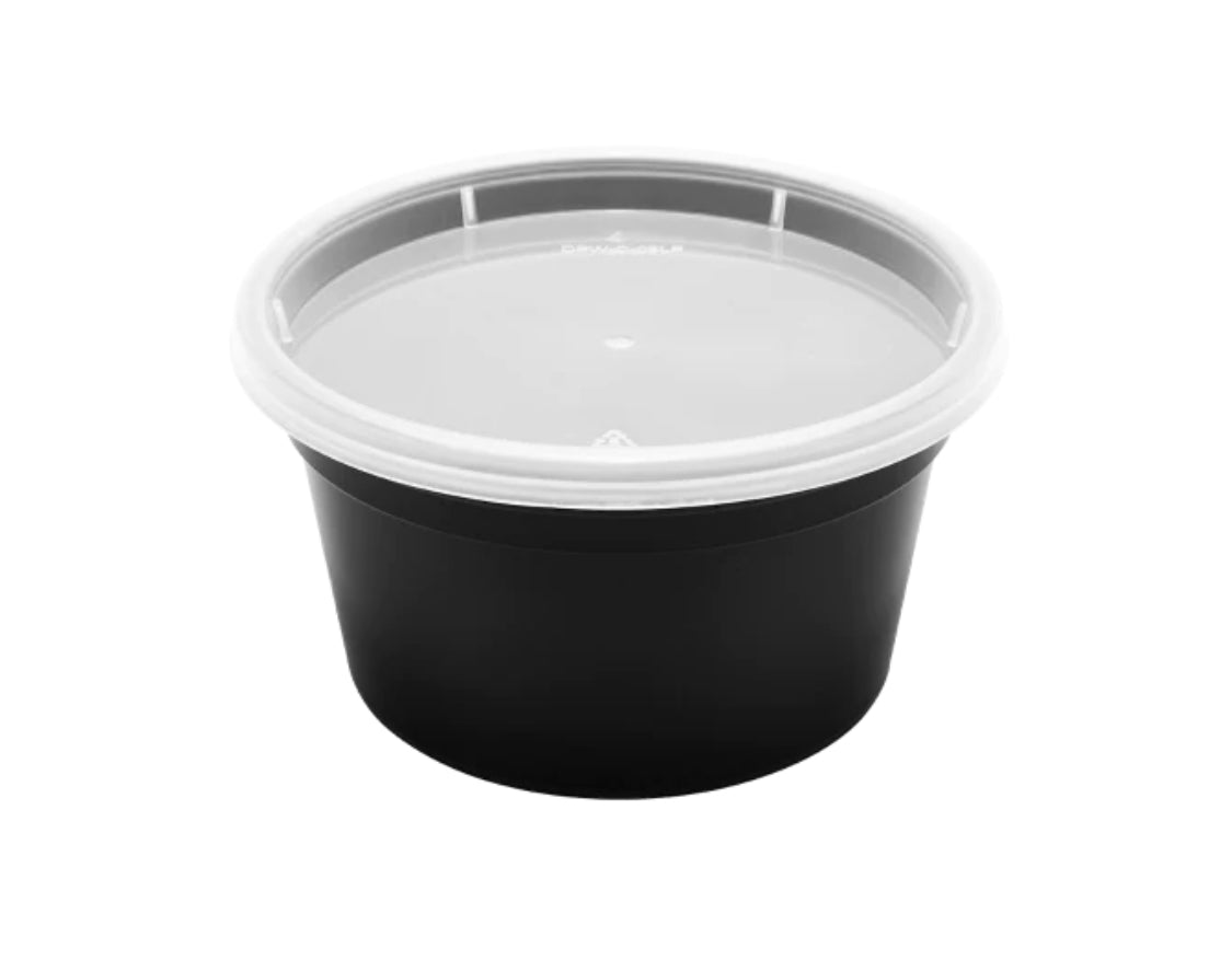 12oz PP Black Plastic Injection Molded Deli Containers & Clear Lids (117mm) - 240 sets