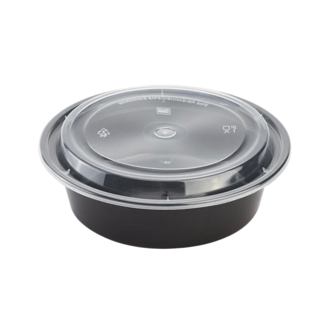 Microwaveable Round Food Containers & Lids 32oz, Black - 150 sets