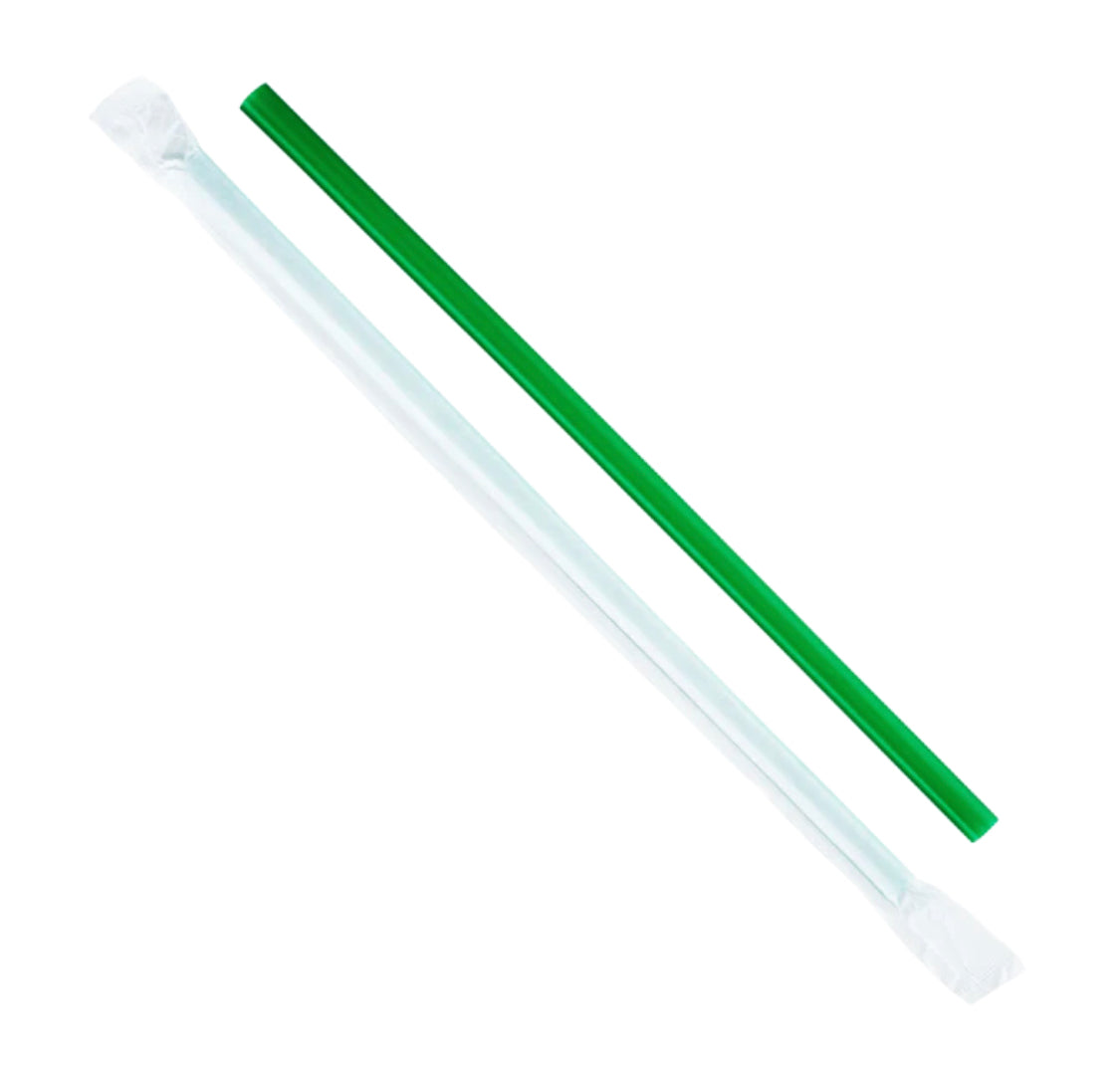 9'' Giant Straws (8mm) Paper Wrapped, Green - 2,500 pcs