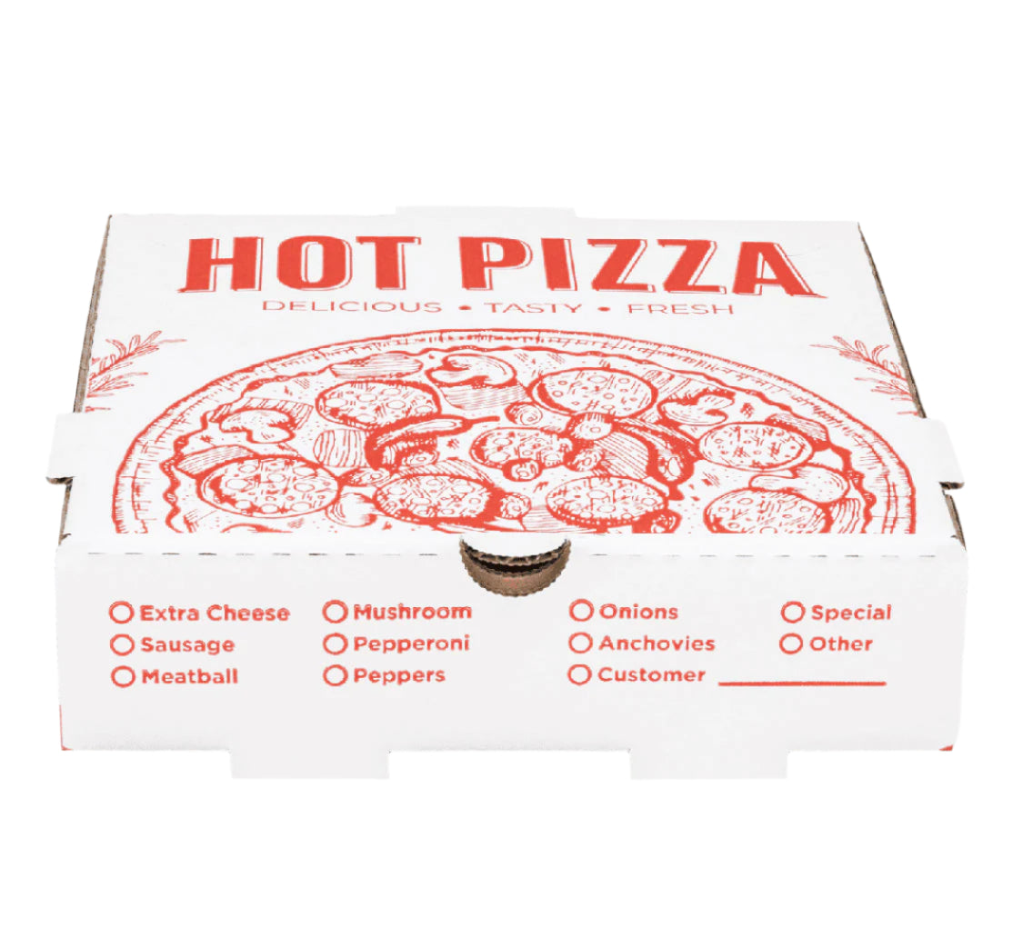 Corrugated Pizza Box, 8''x8''x2'', Generic Print - 50 pcs