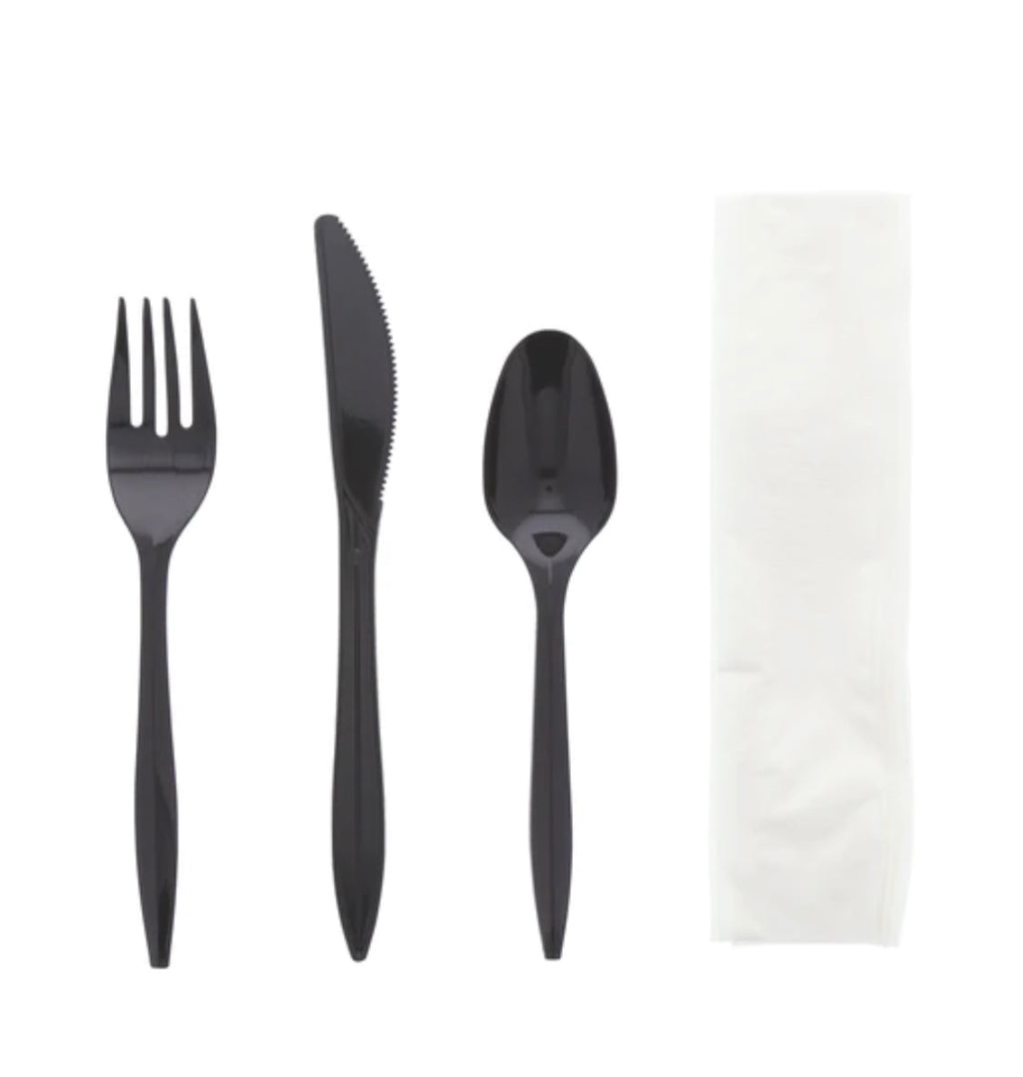 Cutlery Kit, PP, 4 Piece Black Medium Weight (F,K,S,Nap), 250 Kits