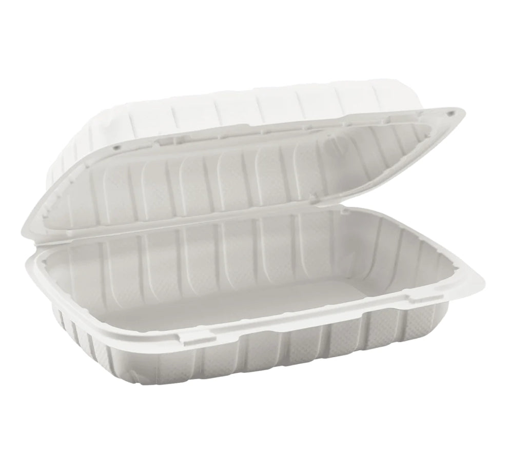 9" x 6" Mineral Filled PP Hinged Container, 1 compartment, White - 250 pcs