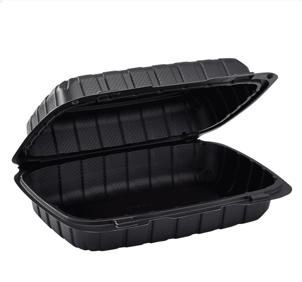 9" x 6" Mineral Filled PP Hinged Container, 1 compartment, Black - 250 pcs