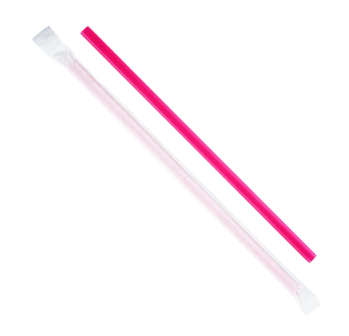 9'' Giant Straws (8mm) Paper Wrapped, Pink - 2,500 pcs