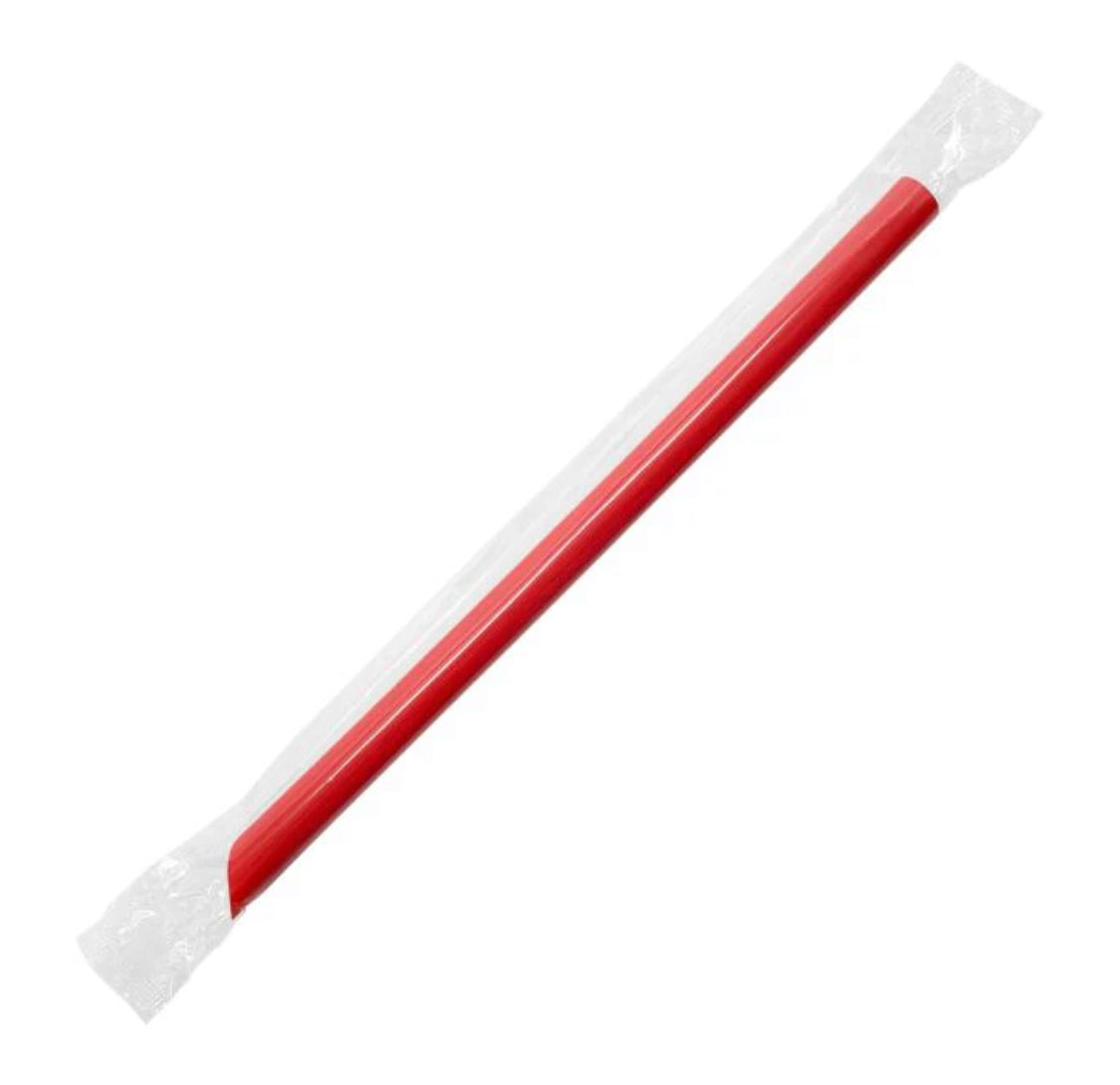 9" Diagonal Cut Colossal Straws (10mm) Poly Wrapped, Red - 1,600 pcs