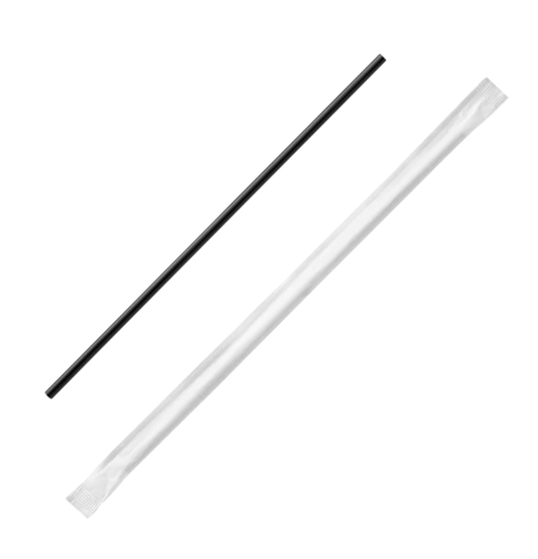 Sip Stir Straws (3mm), 5.75", Paper Wrapped, Black - 10,000 pcs