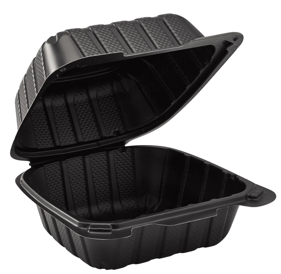 6" x 6" Mineral Filled PP Hinged Container, 1 compartment, Black - 400 pcs