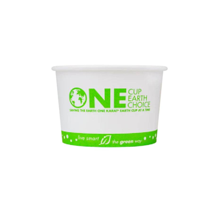 8oz Eco-Friendly Paper Food Cups (90.8mm), White/Eco Print - 1,000 pcs