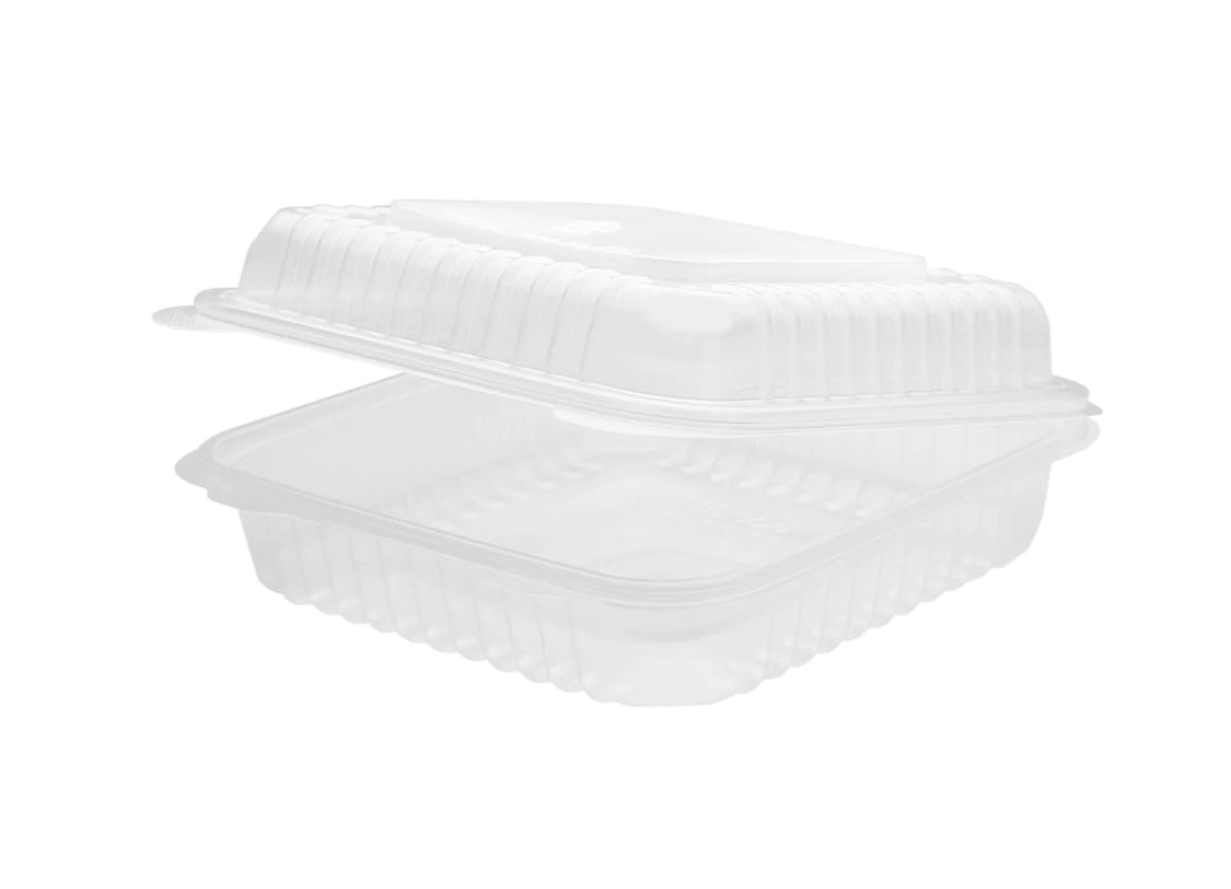 Hinged Container, 9'' x 9" PP Plastic, Clear - 200 pcs