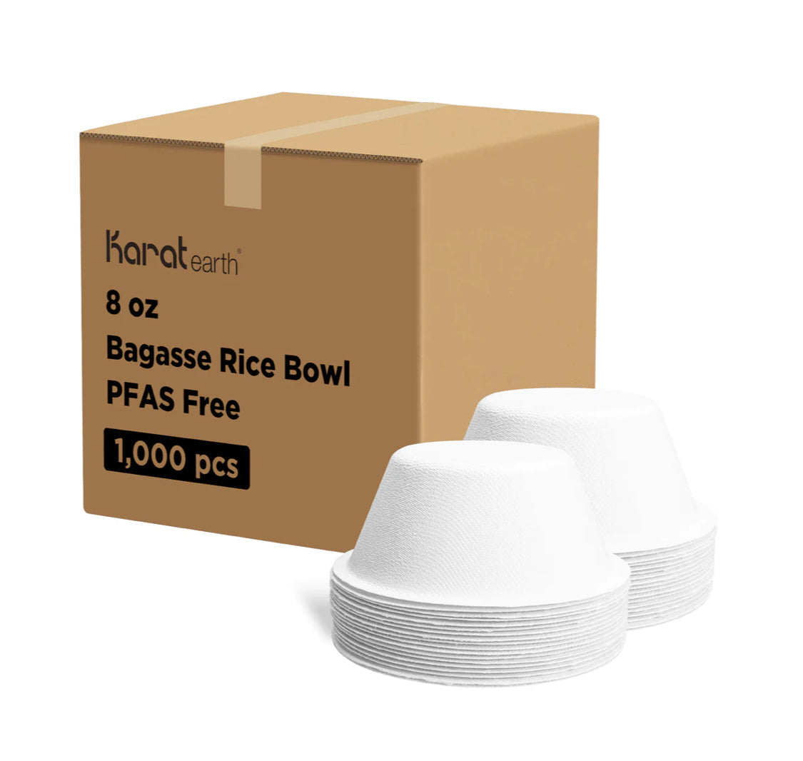 8oz PFAS Free Eco-Friendly Bagasse Rice / Salad Bowl, White - 1,000 pcs