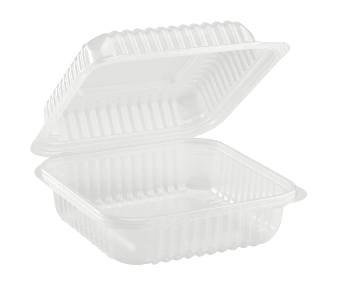 Hinged Container, 7'' x 7" PP Plastic, Clear - 250 pcs