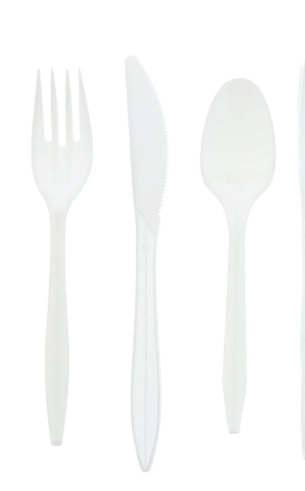 Cutlery Kit, PP, 3 Piece White Medium Weight (F,K,S), 500 Kits