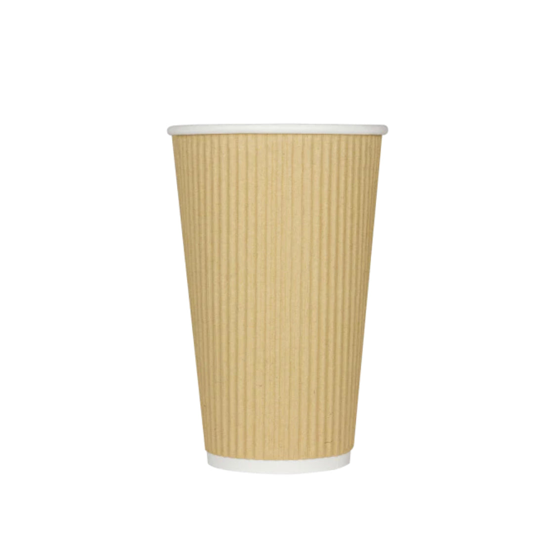 Paper Hot Cup (90mm), Kraft Ripple Paper, 16oz, 500 Pcs