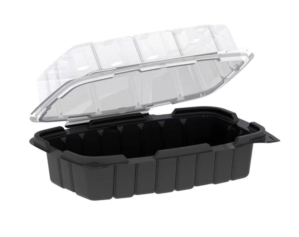 Anchor Deep Hinged Container 9"x 6"x 3.68", Premium PP, Blk w/Clear Top - 110 pcs