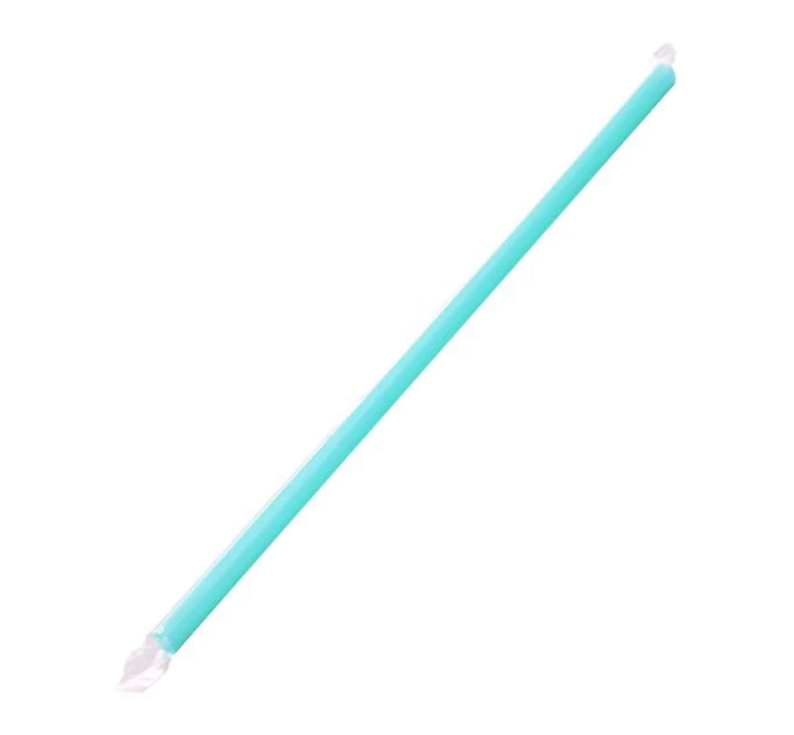 9" Diagonal Cut Colossal Straws (10mm) Poly Wrapped, Aqua - 1,600 pcs