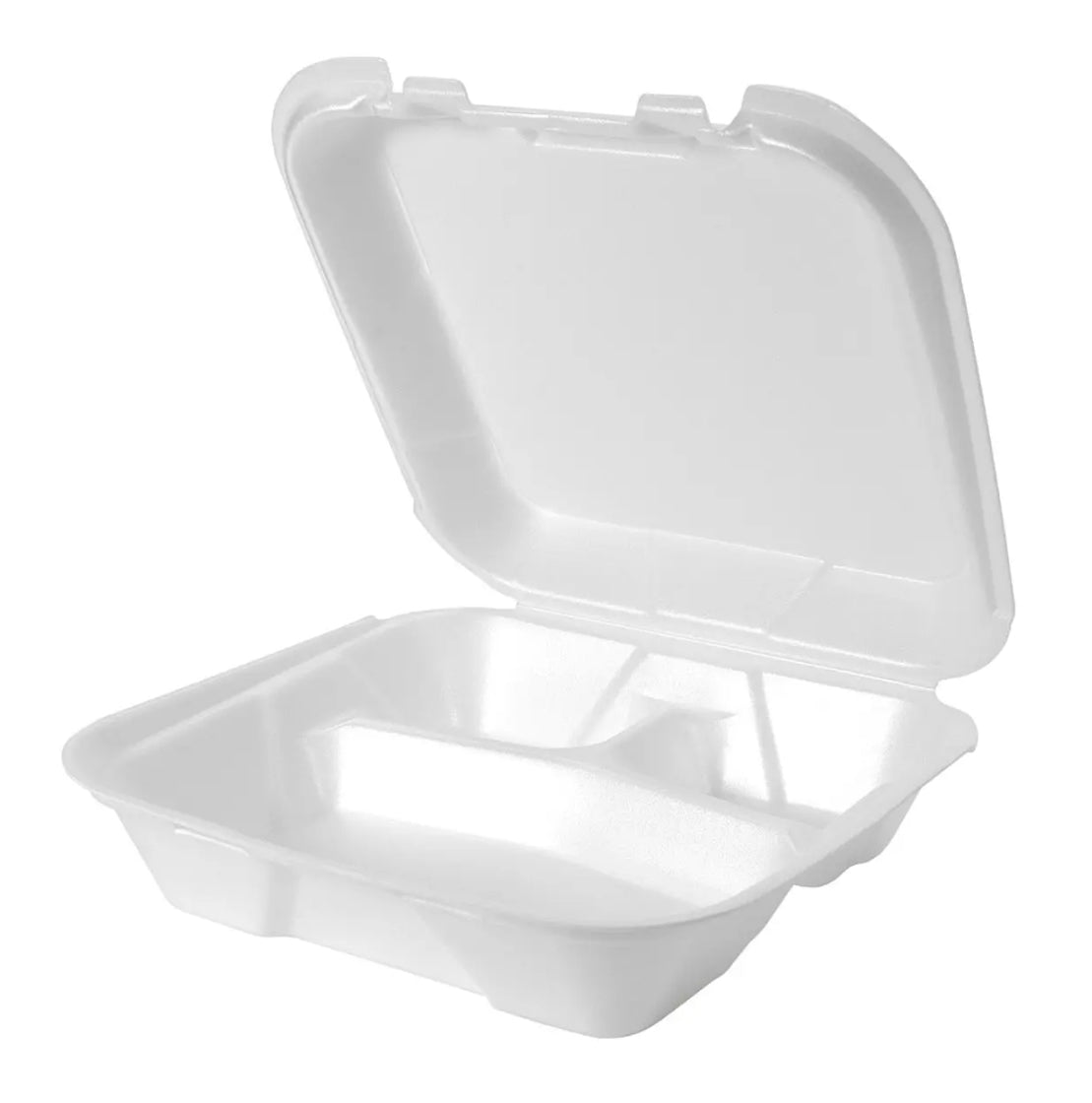 White White Foam 9" x 9" Three-Compartment Snap It Lock Hinged Square Container, Genpak - 200 pcs