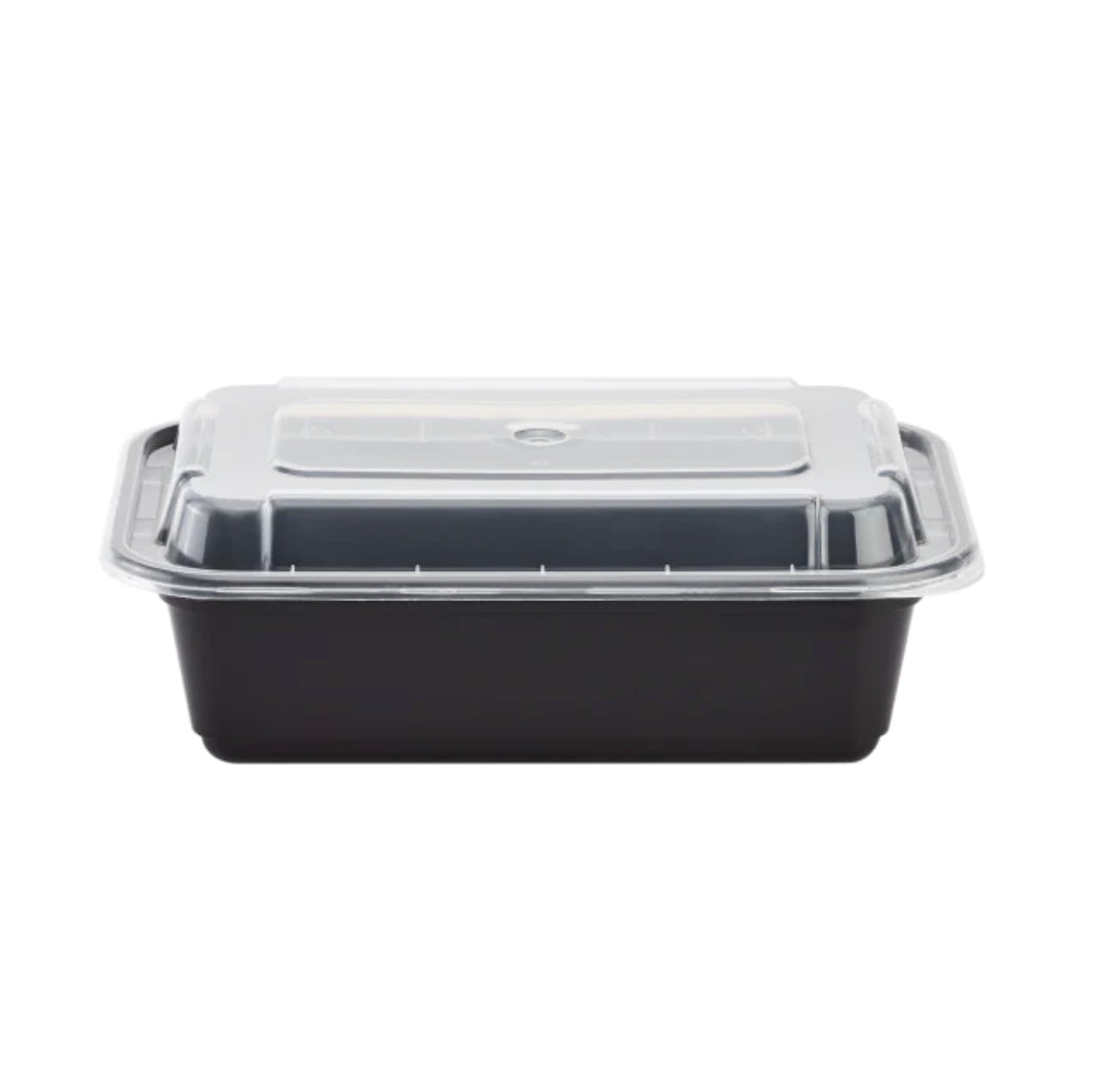 Microwaveable Rectangular Food Containers & Lids, 24oz,  Black - 150 sets