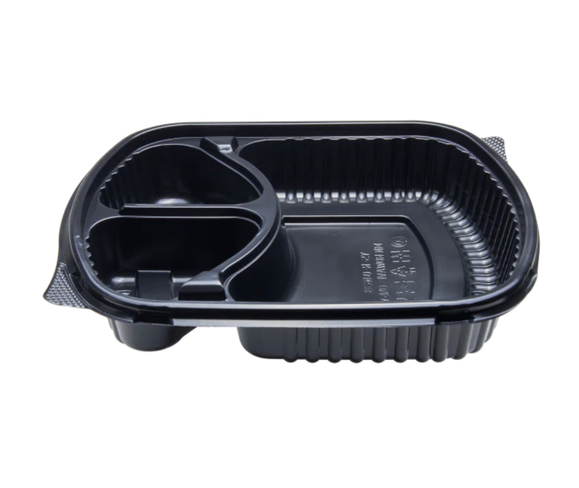 Microwaveable PP Black Take Out Box, 36oz, 3 Compartments - 300 pcs