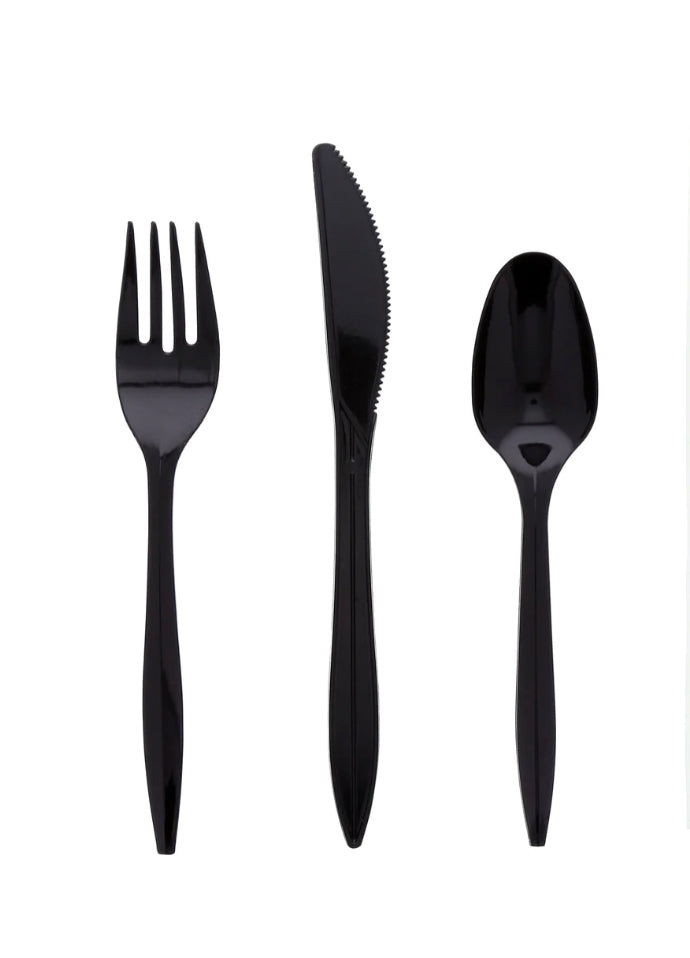 Cutlery Kit, PP, 3 Piece Black Medium Weight (F,K,S), 500 Kits