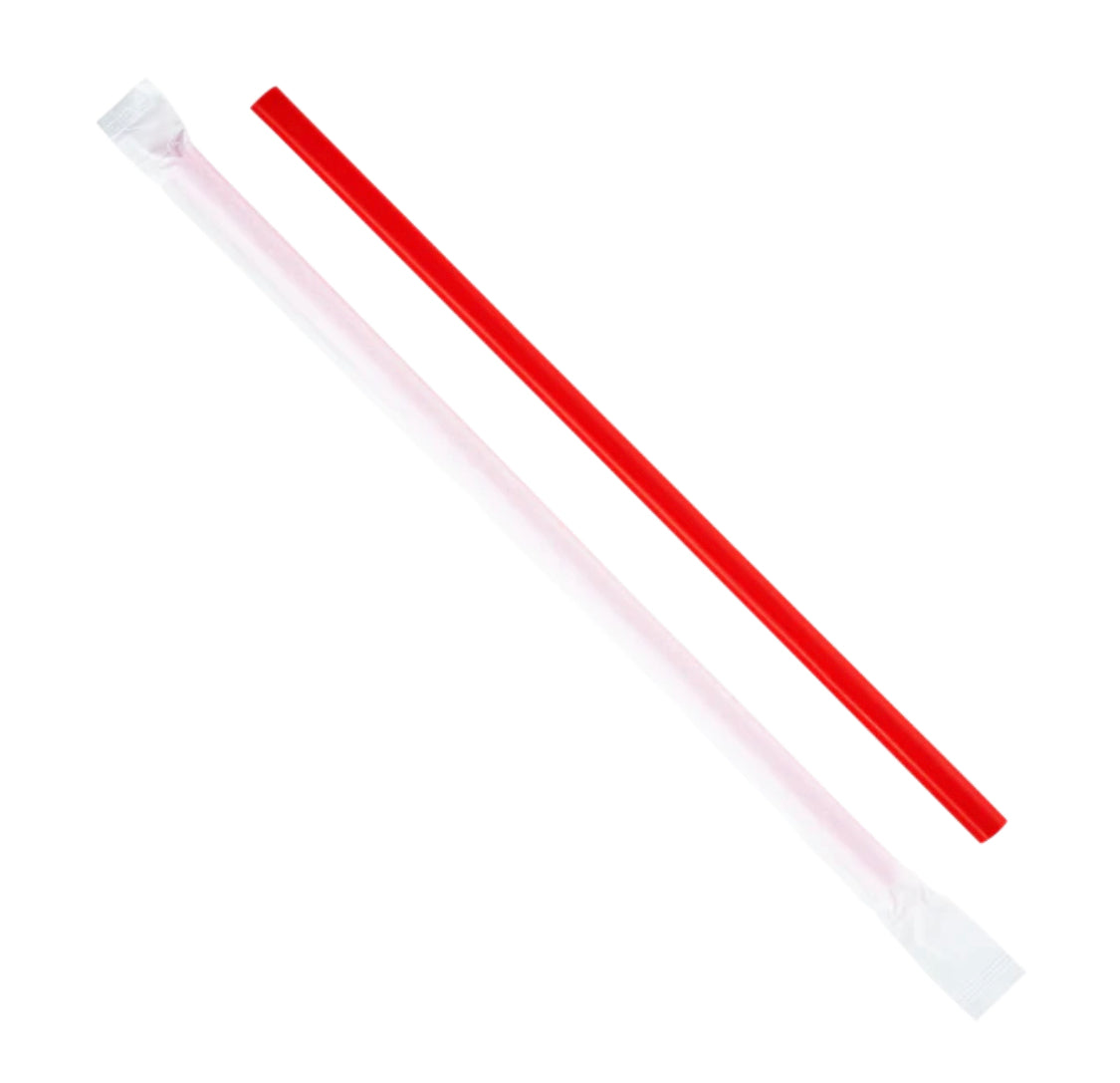 9'' Giant Straws (8mm) Paper Wrapped, Red - 2,500 pcs